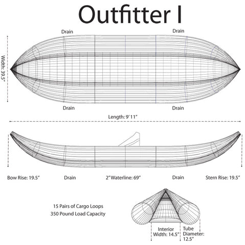 AIRE Outfitter I Inflatable Kayak wireframe outline