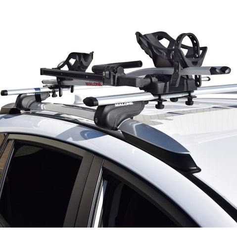 Malone Pilot TC/ST Tray Style Bike Roof Rack installed on a car side view