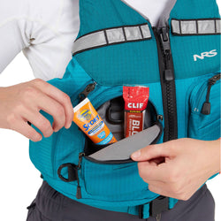 NRS cVest Lifejacket (PFD) in Aqua model pocket