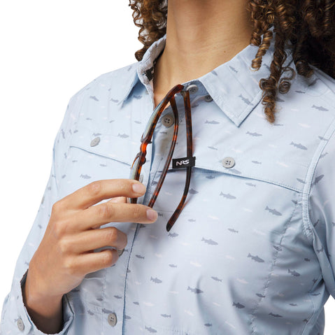 NRS Women's Caye Long Sleeve Shirt in Daybreak model detail