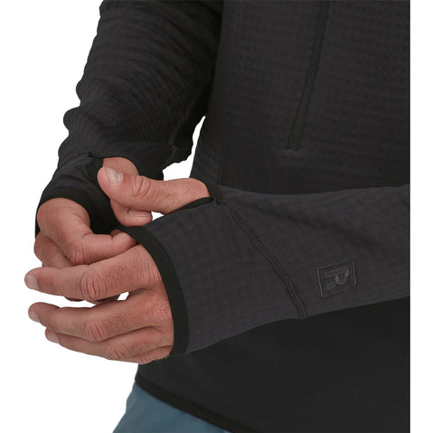 Patagonia Men's R1 Pullover Hoody in Black model wrist closure