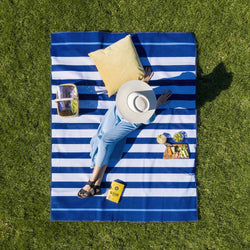 CGear Sandlite Sand-Free Mat in Navy Blue Stripe lifestyle 1