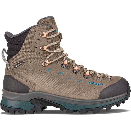 Lowa Women's Randir GTX Mid Backpacking Boots in Stone/Petrol side view
