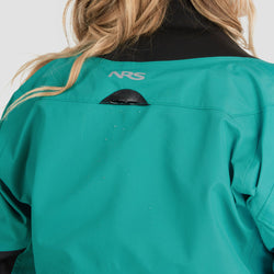 NRS Women's Crux Dry Suit in Jade model neck drain