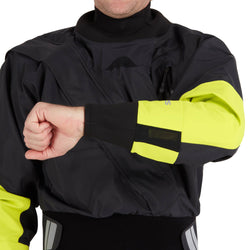 NRS Men's Crux Drysuit in Black model wrist drain