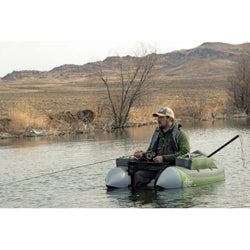 Outcast Super Fat Cat Float Tube in Orange/Sage lifestyle