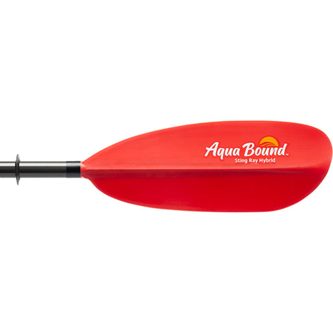 Aqua-Bound Sting Ray Hybrid Posi-Lok 2-Piece Kayak Paddle in Sunset Red side face blade
