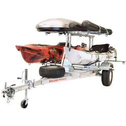 Malone MegaSport LowBed 2-Boat MegaWing Kayak Trailer Package with 2nd Tier with kayak loaded front