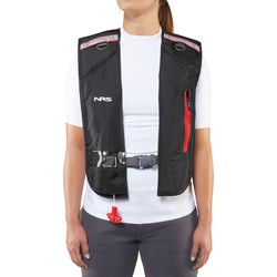 NRS Otto Matik Inflatable Lifejacket (PFD) in Black female_model front