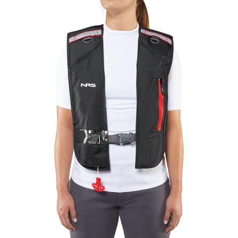 NRS Otto Matik Inflatable Lifejacket (PFD) in Black female_model front
