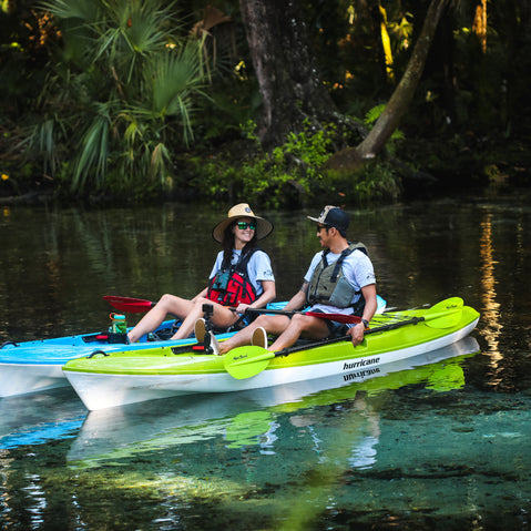 Aqua-Bound Manta Ray Fiberglass 4-Piece Kayak Paddle in Electric Green lifestyle