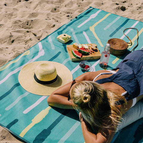 CGear Sandlite Sand-Free Mat in Green Straw lifestyle 1