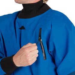 NRS Men's Foray Dry Suit in Blue model chest zipper