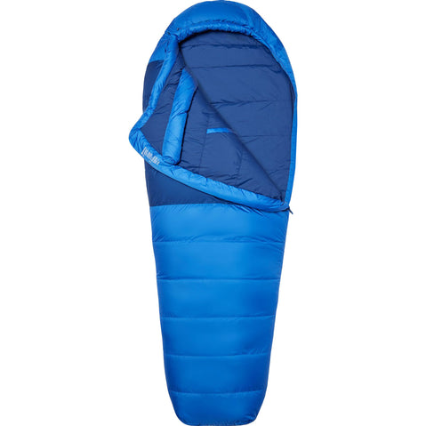 Marmot Lost Cost 15 Degree Down Sleeping Bag in Trail Blue/Twilight open