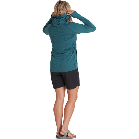 NRS Women's Silkweight Vesi Hoodie in Mediterranea model back