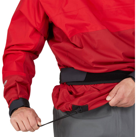 NRS Men's Helium Paddling Jacket in Red model drawstring