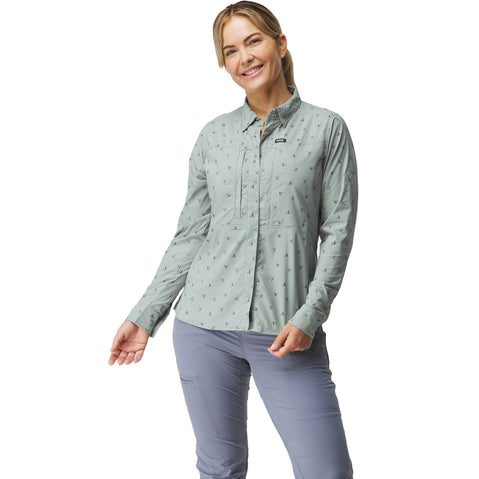NRS Women's Drifter Long Sleeve Shirt in Pebble model front