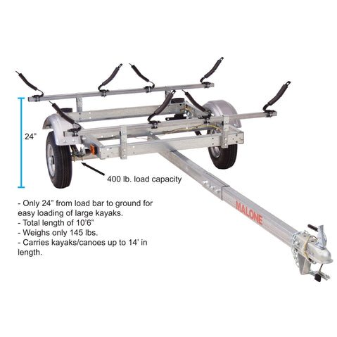 Malone EcoLight 2-Boat V-Rack Kayak Trailer Package detail