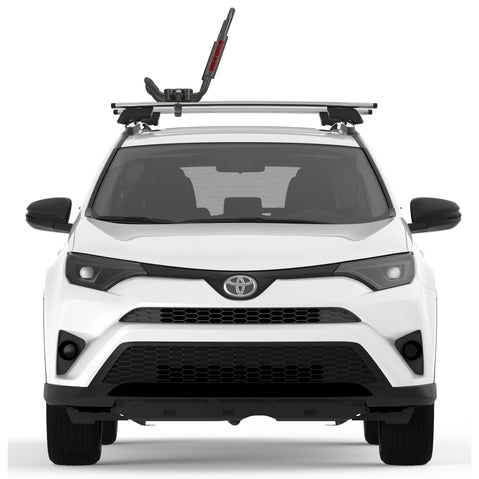 Yakima JayHook Kayak Roof Rack installed on a car front