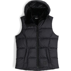 Outdoor Research Women's Coldfront Hooded Down Vest II in Black front