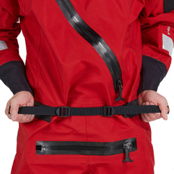 Reboxed NRS Ascent SAR Dry Suit in Red model waist belt