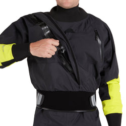 NRS Men's Crux Drysuit in Black model entry zipper