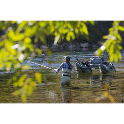 Outcast PAC 800FS Pontoon Boat in Green/Gray lifestyle