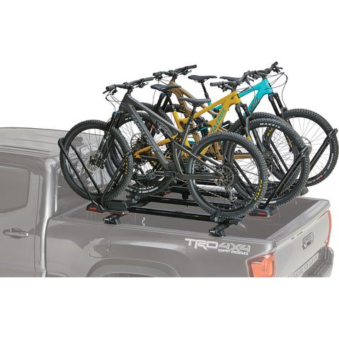 Yakima BedRock HD Truck Bed Rack with bikes loaded angle