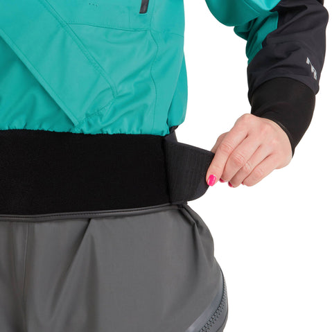 NRS Women's Crux Dry Suit in Jade model waist