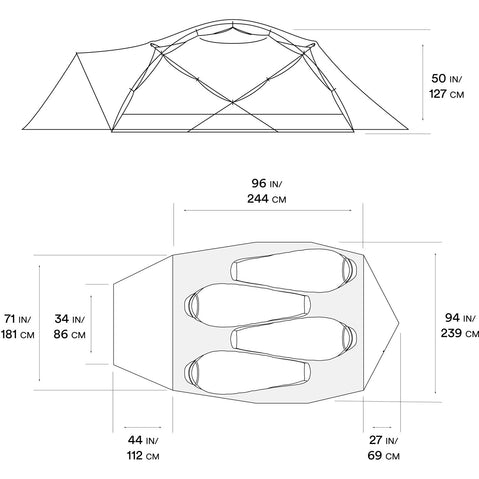 Mountain Hardwear Trango 4-Person Mountaineering Tent in Alpine Red diagram