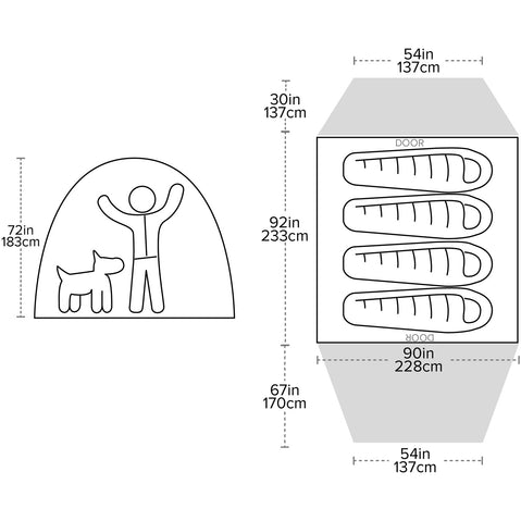 Big Agnes Bunk House 4 Person Camping Tent in Prairie Sand/Chinois Green diagram