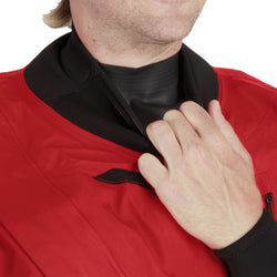 NRS Men's Crux Drysuit in Red model neck gasket