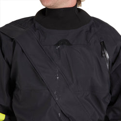 NRS Men's Crux Drysuit in Black model neck drain