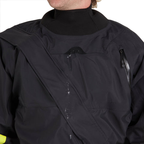 NRS Men's Crux Drysuit in Black model neck drain
