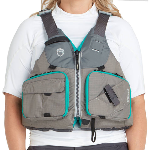 NRS Women's Shenook Fishing Lifejacket (PFD) in Silver model view front