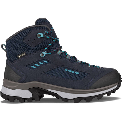 Lowa Women's Corvcara GTX Mid Backpacking Boots in Navy/Arctic side view