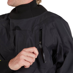 NRS Men's Crux Drysuit in Black model chest pocket