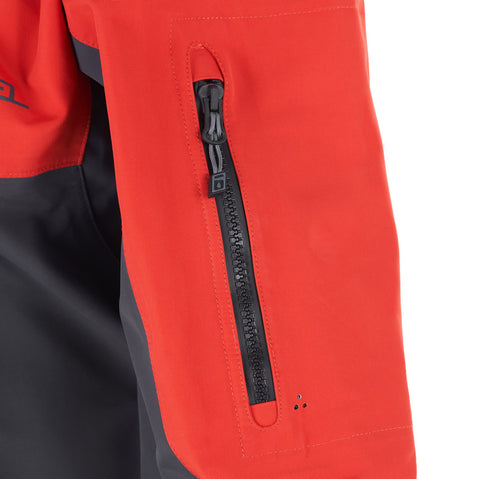 Level Six Cronos Semi-Dry Suit in Molten Lava front relief zipper