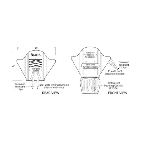 Skwoosh High Back Kayak Seat with Lumbar diagram