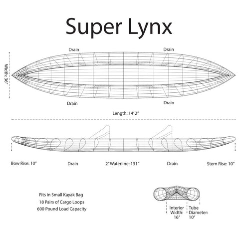 AIRE Super Lynx Inflatable Kayak wireframe diagram