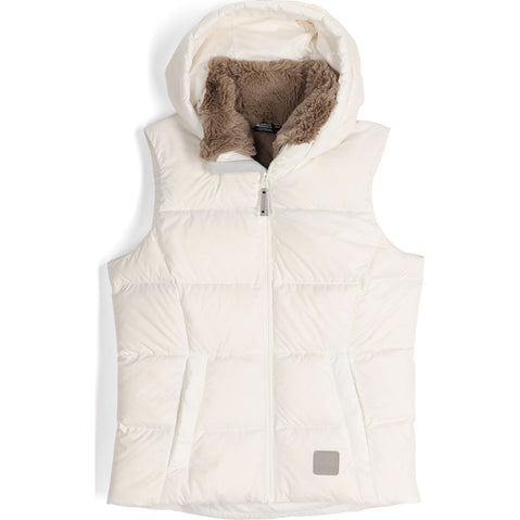 Outdoor Research Women's Coldfront Hooded Down Vest II in Snow front