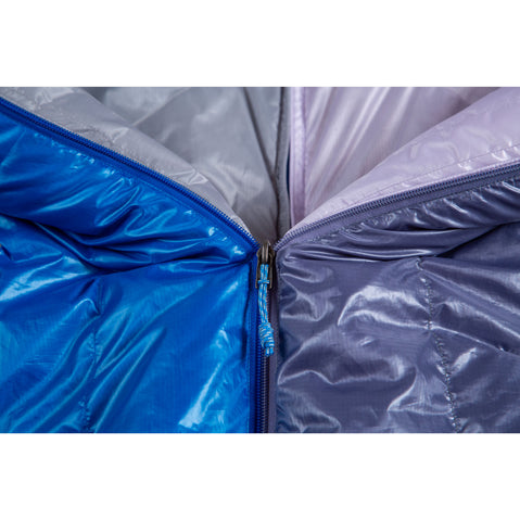 Nemo Equipment Women's Disco 30-Degree Endless Promise Down Sleeping Bag in Blue Granite zipped together