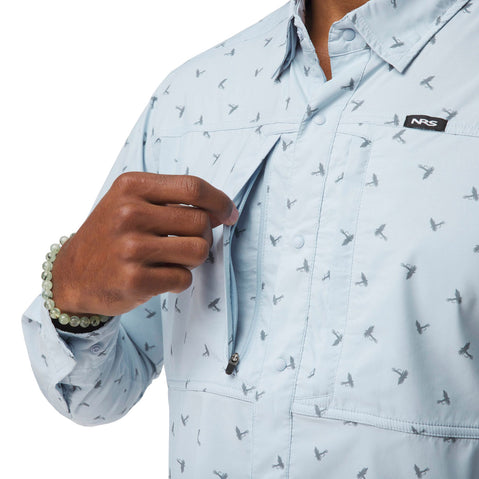 NRS Men's Drifter Long Sleeve Shirt in Daybreak model detail