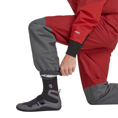 NRS Men's Explorer Semi-Dry Suit in Red model ankle