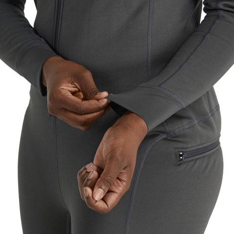 NRS Women's Expedition Weight Union Suit in Graphite model wrist