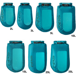 NRS Ether HydroLock Dry Sack close up of all sizes in blue