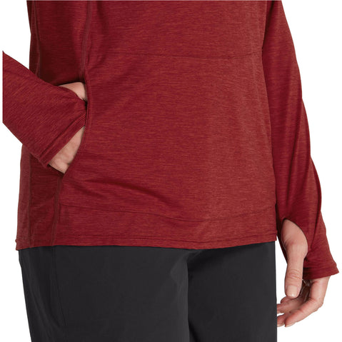 NRS Women's Silkweight Vesi Hoodie in Vino model pocket