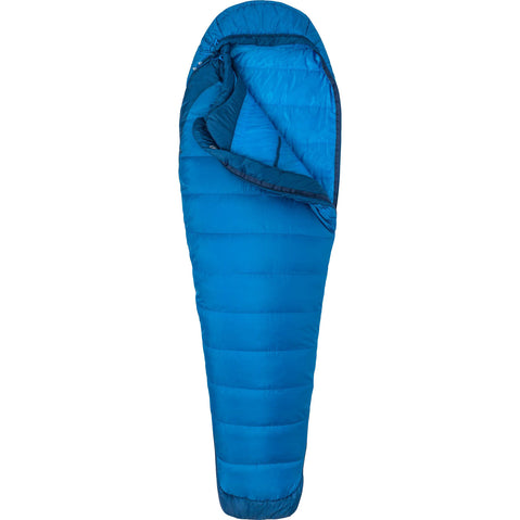Marmot Trestles Elite Eco 20 Degree Synthetic Sleeping Bag in Estate Blue/Classic Blue open