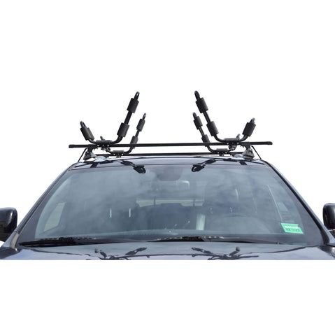 Malone VersaRail Universal Crossbars with 2 J-Carriers installed on a car frontview