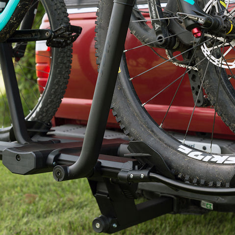 Kuat NV Base 2.0 Bike Hitch Rack in Matte Black attached to car close up